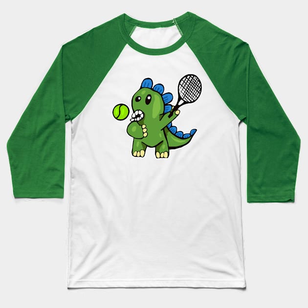 Dinosaur Playing Tennis Baseball T-Shirt by wildjellybeans